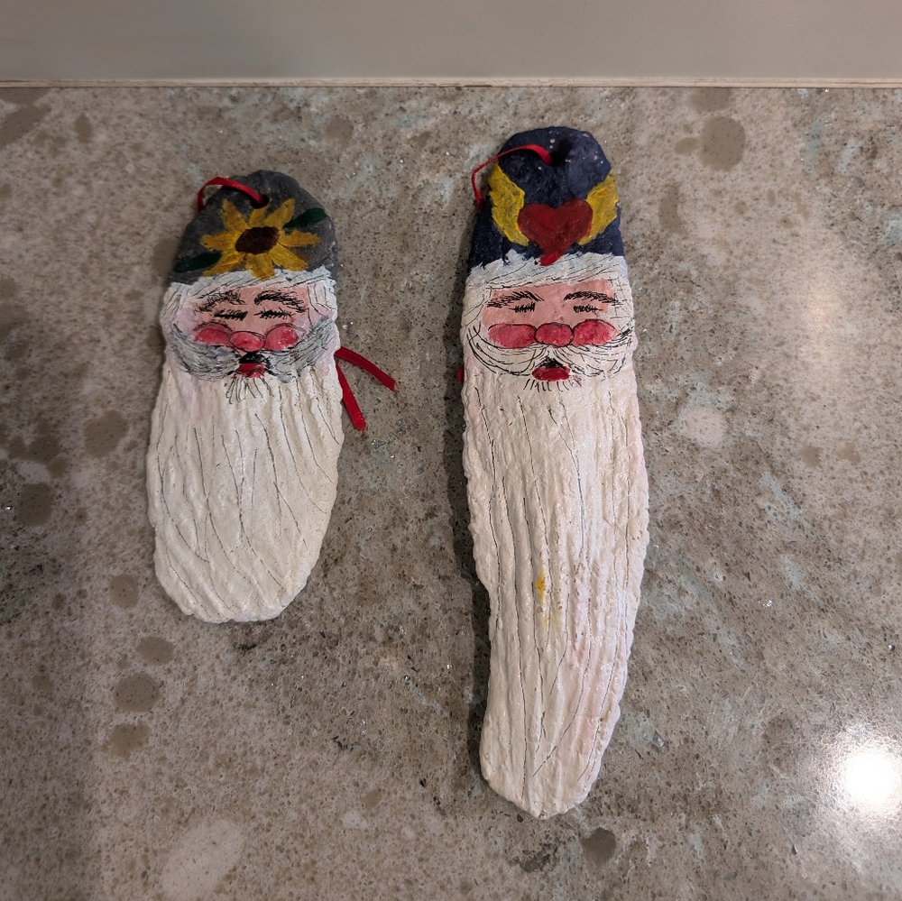 Vintage Handmade Lot of 2 Santa Claus St. Nick Ornaments